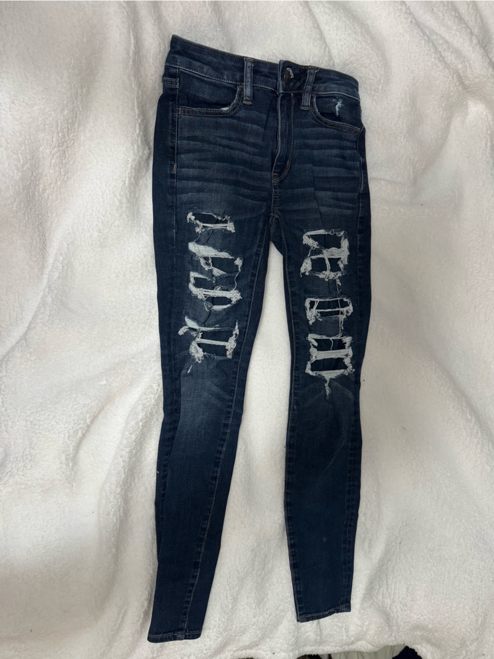 American Eagle Outfitters Dark Blue Distressed Skinny Jeans
